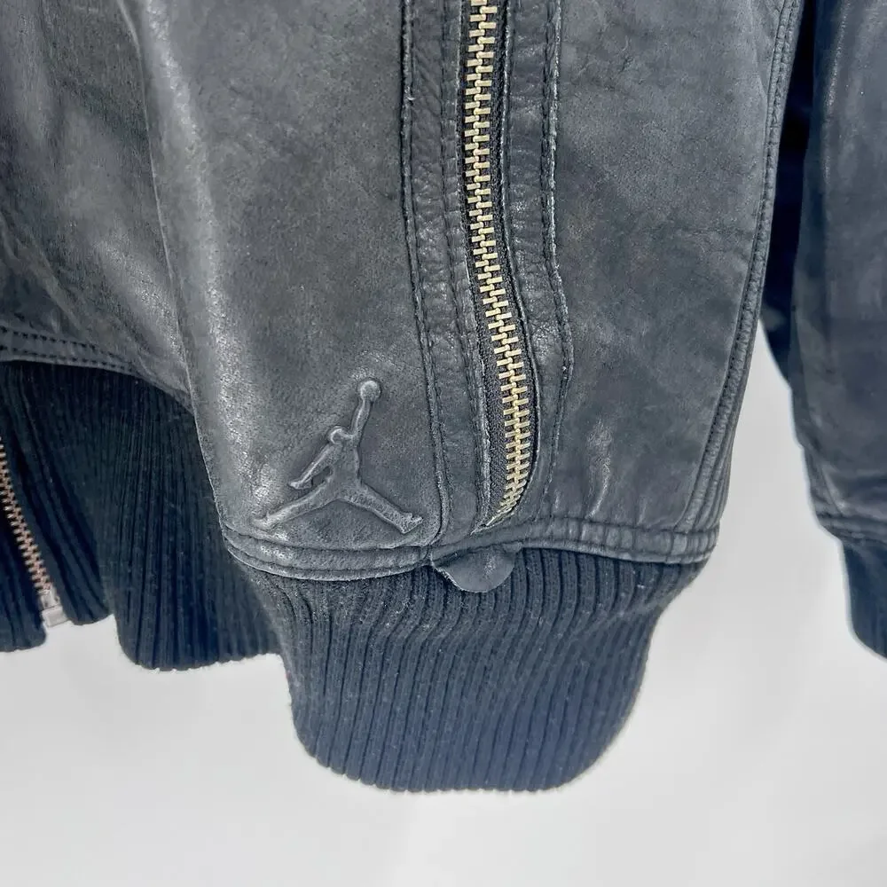 Vintage Rare Air Jordan Black Buffalo Leather Motorcycle Jacket Mens 3X